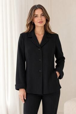 Kasper Woman Black Blazer with Beaded Collar & Cuffs 22W